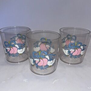 Set of 3 1990's Vintage Acrylic Tumblers Geese Peach Bow 3.75"